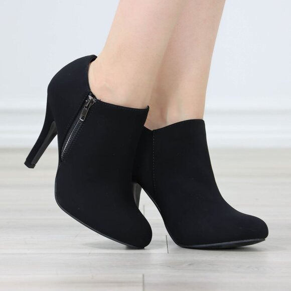 Heeled Ankle Booties Round Toe Stiletto High Heel Velvet Black Side Zipper - Picture 8 of 11